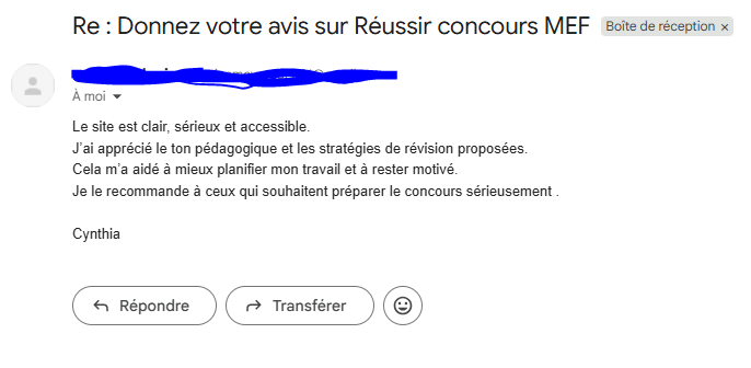 Avis utilisateur reussirconcoursMEF